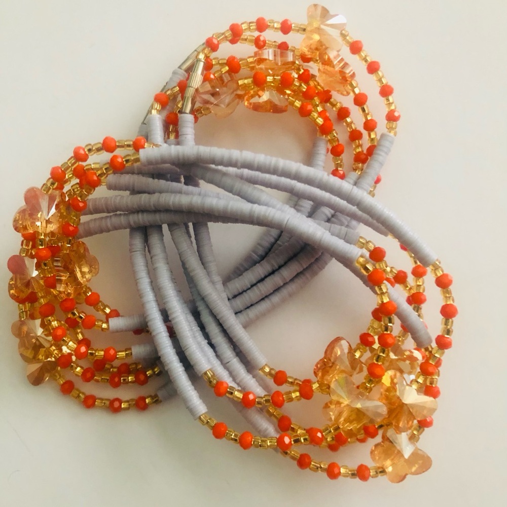 Vibrant Beaded African waist beads/Waist chain with Orange and Gold Accents